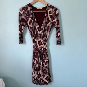 Gilli Maroon Geometric Patterned Wrap Dress Small